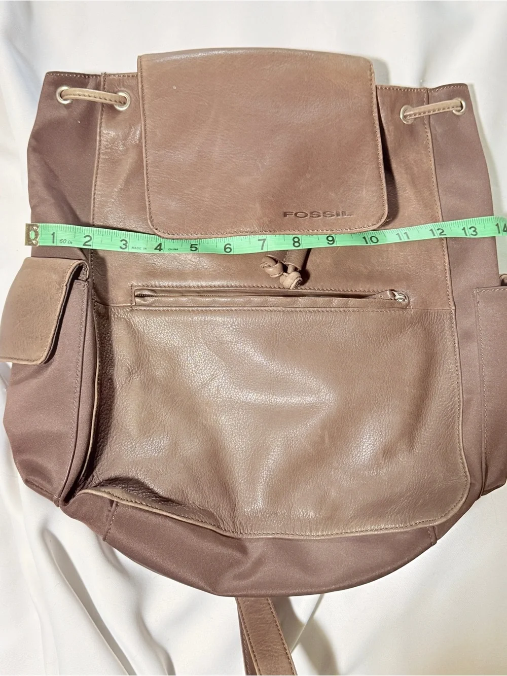 Fossil Light Brown/ Taupe Leather and Canvas Backpack